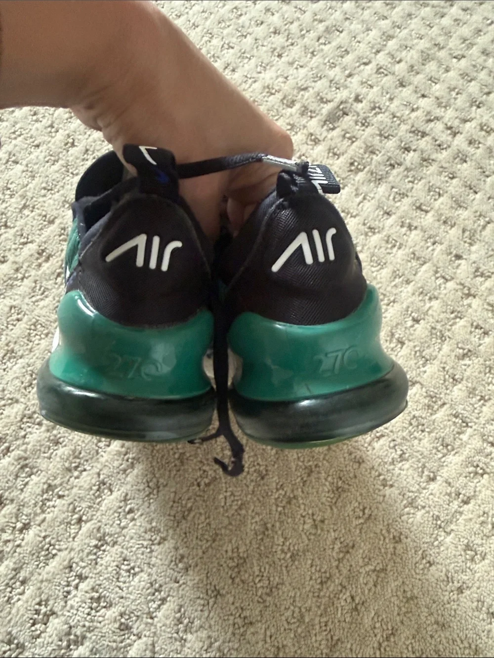 Nike Kids Black and Dark Green Air Max 270 Sneakers with Blue Accents